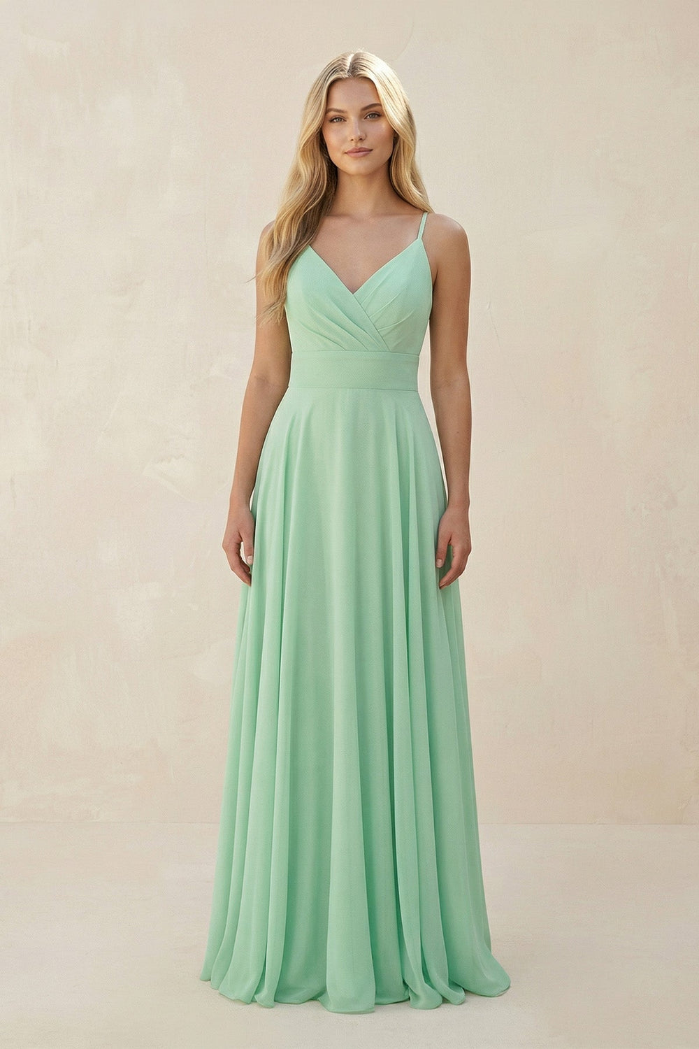 Spaghetti Strap A - Line Chiffon Bridesmaid Dress - KissProm Bridesmaid Dresses