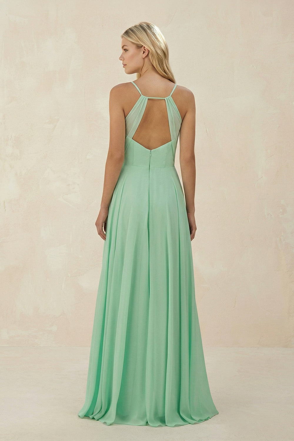 Spaghetti Strap A - Line Chiffon Bridesmaid Dress - KissProm Bridesmaid Dresses