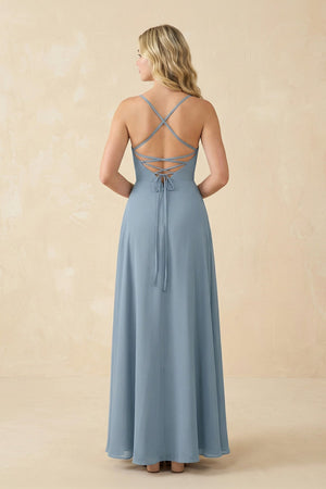 A-Line Chiffon Spaghetti Strap Bridesmaid Dress in Neptune - KissProm BRIDESMAID DRESSES