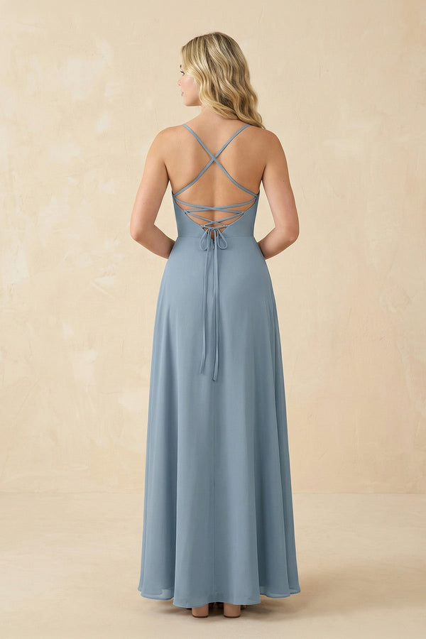 A-Line Chiffon Spaghetti Strap Bridesmaid Dress in Neptune - KissProm BRIDESMAID DRESSES