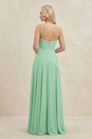 A-Line Spaghetti Strap Chiffon Bridesmaid Dress in Pale Pistachio - KissProm BRIDESMAID DRESSES