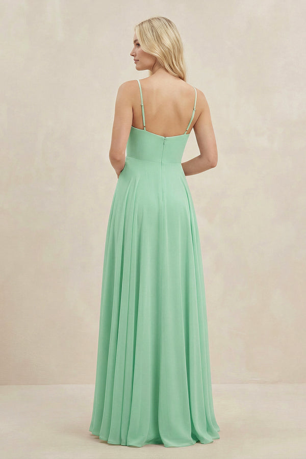 A-Line Spaghetti Strap Chiffon Bridesmaid Dress in Pale Pistachio - KissProm BRIDESMAID DRESSES