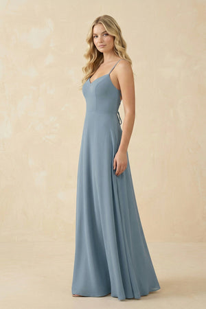 A-Line Chiffon Spaghetti Strap Bridesmaid Dress in Neptune - KissProm BRIDESMAID DRESSES