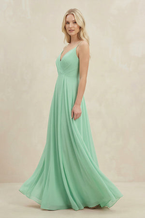 A-Line Spaghetti Strap Chiffon Bridesmaid Dress in Pale Pistachio - KissProm BRIDESMAID DRESSES