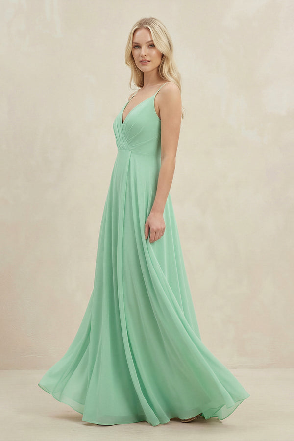 A-Line Spaghetti Strap Chiffon Bridesmaid Dress in Pale Pistachio - KissProm BRIDESMAID DRESSES