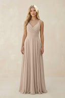 Spaghetti Strap A - Line Chiffon Bridesmaid Dress in Almond - KissProm Bridesmaid Dresses