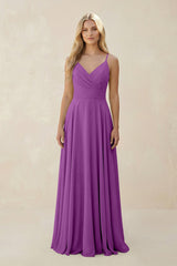 Spaghetti Strap A - Line Chiffon Bridesmaid Dress in Amethyst - KissProm Bridesmaid Dresses