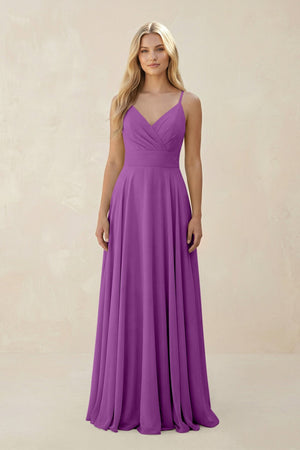 Spaghetti Strap A - Line Chiffon Bridesmaid Dress in Amethyst - KissProm Bridesmaid Dresses