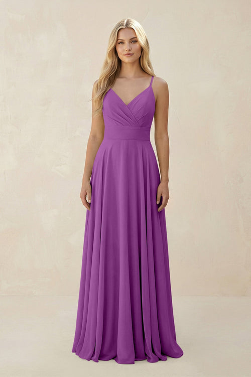Spaghetti Strap A - Line Chiffon Bridesmaid Dress in Amethyst - KissProm Bridesmaid Dresses
