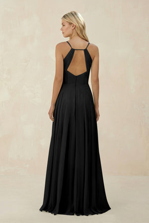 Spaghetti Strap A - Line Chiffon Bridesmaid Dress in Black - KissProm Bridesmaid Dresses