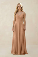 Spaghetti Strap A - Line Chiffon Bridesmaid Dress in Bronzer - KissProm Bridesmaid Dresses