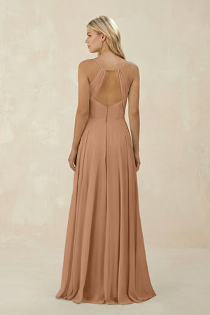 Spaghetti Strap A - Line Chiffon Bridesmaid Dress in Bronzer - KissProm Bridesmaid Dresses