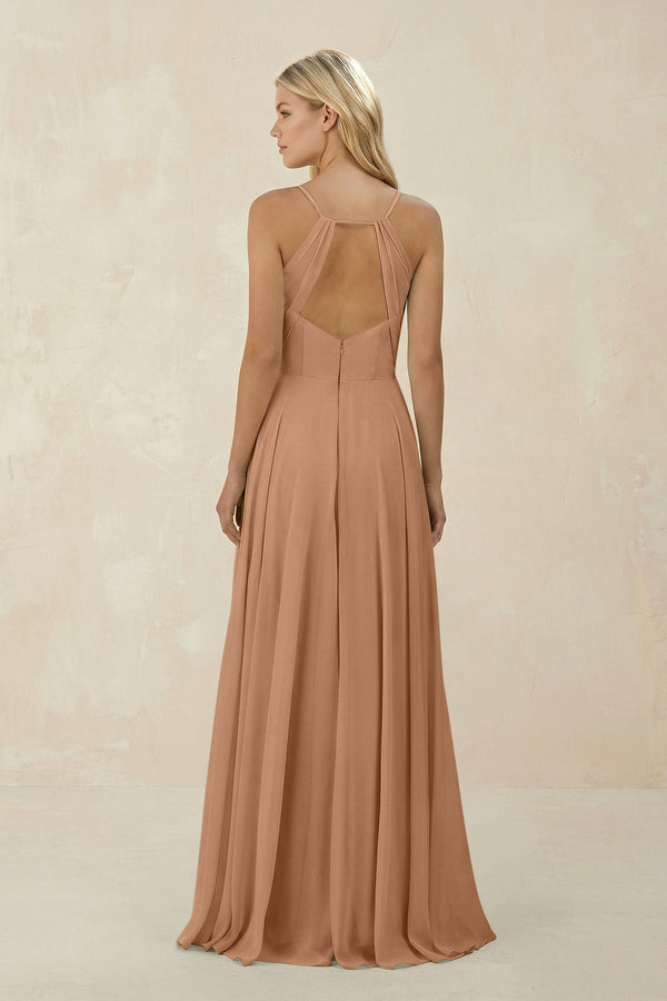 Spaghetti Strap A - Line Chiffon Bridesmaid Dress in Bronzer - KissProm Bridesmaid Dresses