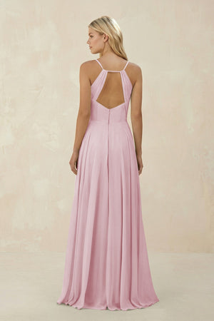 Spaghetti Strap A - Line Chiffon Bridesmaid Dress in Candy Pink - KissProm Bridesmaid Dresses