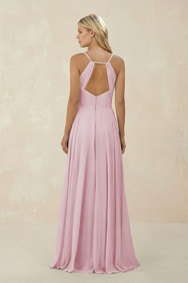 Spaghetti Strap A - Line Chiffon Bridesmaid Dress in Candy Pink - KissProm Bridesmaid Dresses