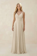 Spaghetti Strap A - Line Chiffon Bridesmaid Dress in Champagne - KissProm Bridesmaid Dresses