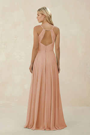 Spaghetti Strap A - Line Chiffon Bridesmaid Dress in Champagne Rose - KissProm Bridesmaid Dresses
