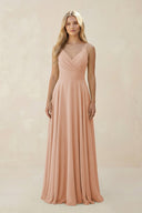 Spaghetti Strap A - Line Chiffon Bridesmaid Dress in Champagne Rose - KissProm Bridesmaid Dresses