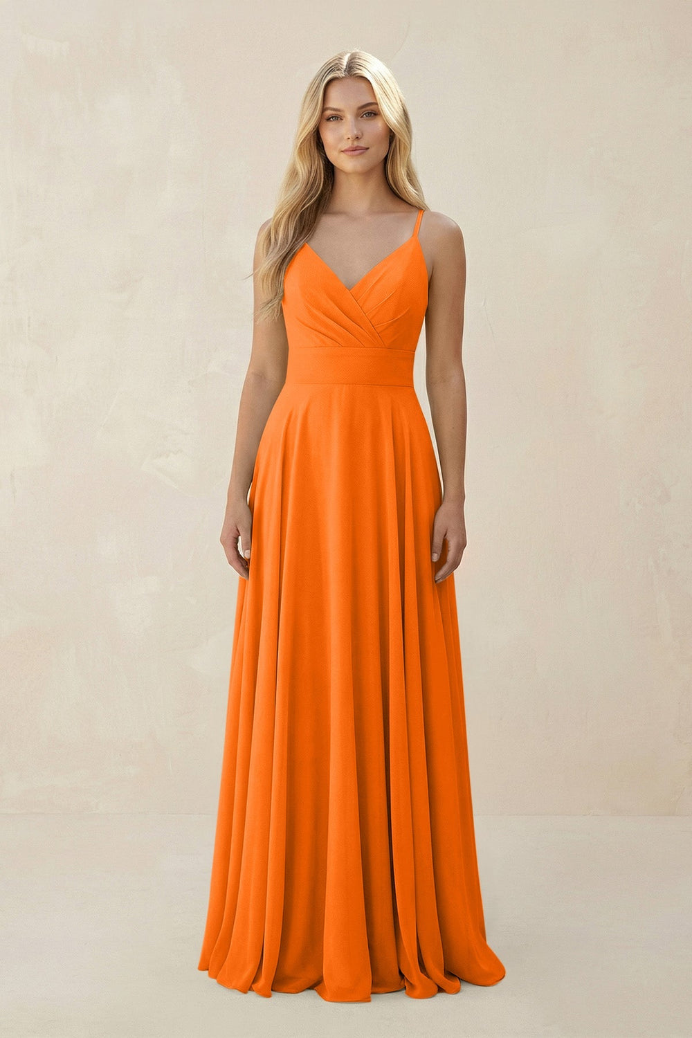 Spaghetti Strap A - Line Chiffon Bridesmaid Dress in Cinnamon - KissProm Bridesmaid Dresses