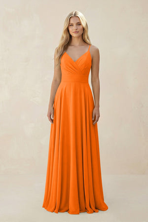 Spaghetti Strap A - Line Chiffon Bridesmaid Dress in Cinnamon - KissProm Bridesmaid Dresses