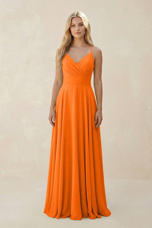 Spaghetti Strap A - Line Chiffon Bridesmaid Dress in Cinnamon - KissProm Bridesmaid Dresses