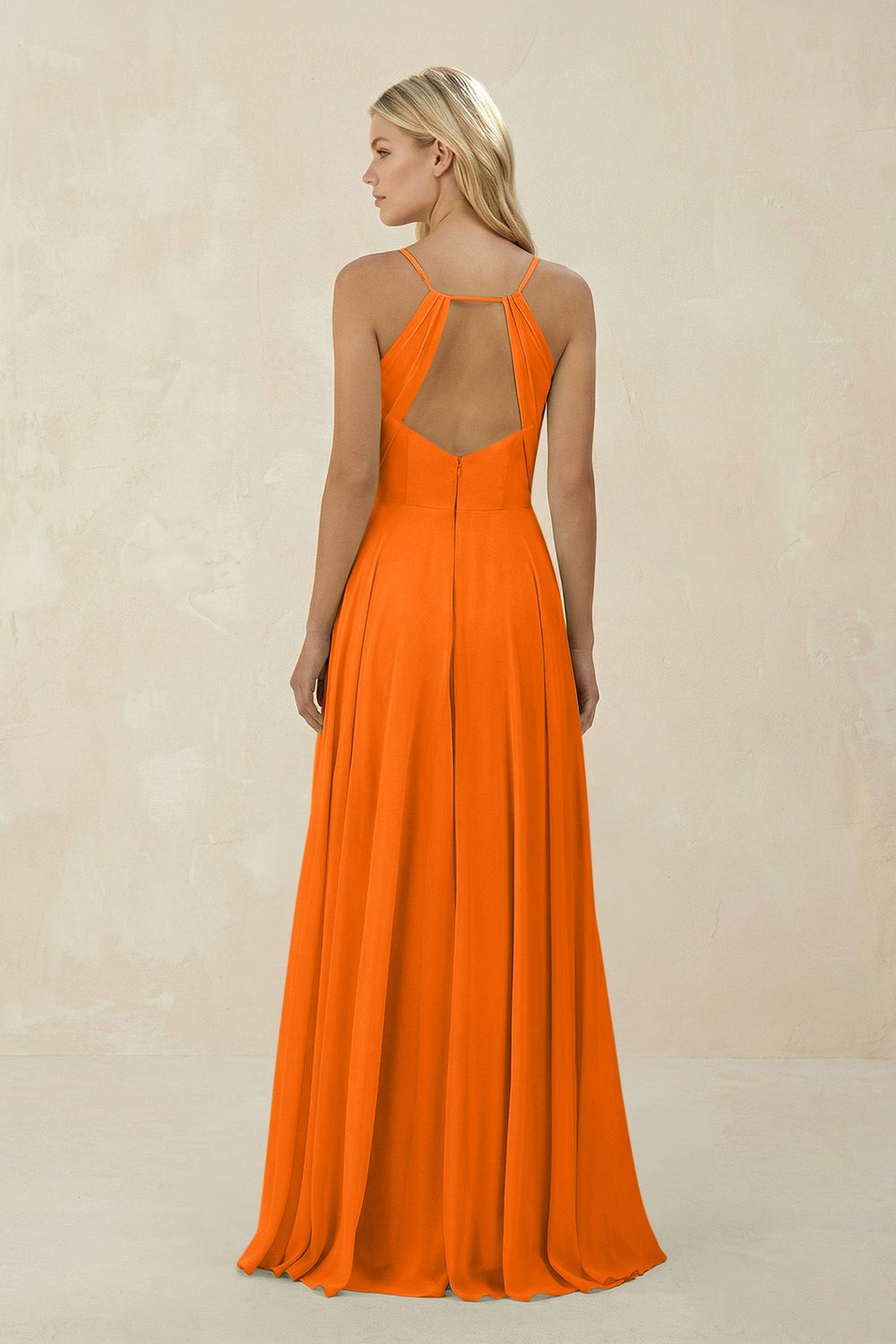 Spaghetti Strap A - Line Chiffon Bridesmaid Dress in Cinnamon - KissProm Bridesmaid Dresses