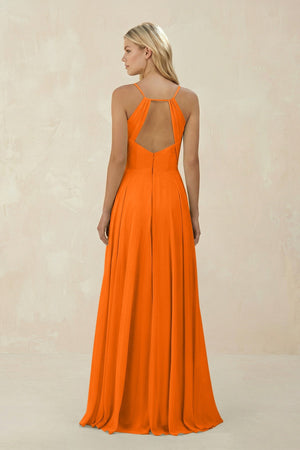 Spaghetti Strap A - Line Chiffon Bridesmaid Dress in Cinnamon - KissProm Bridesmaid Dresses