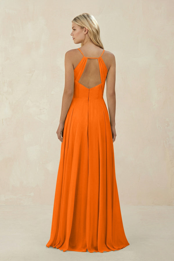 Spaghetti Strap A - Line Chiffon Bridesmaid Dress in Cinnamon - KissProm Bridesmaid Dresses