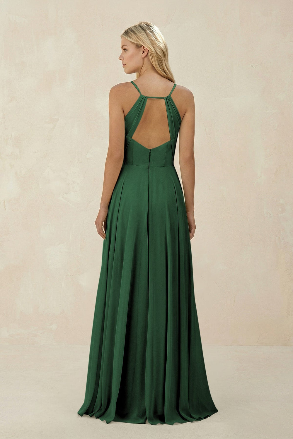 Spaghetti Strap A - Line Chiffon Bridesmaid Dress in Dark Green - KissProm Bridesmaid Dresses