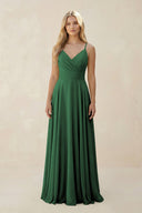 Spaghetti Strap A - Line Chiffon Bridesmaid Dress in Dark Green - KissProm Bridesmaid Dresses