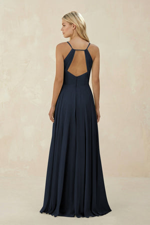 Spaghetti Strap A - Line Chiffon Bridesmaid Dress in Dark Navy - KissProm Bridesmaid Dresses
