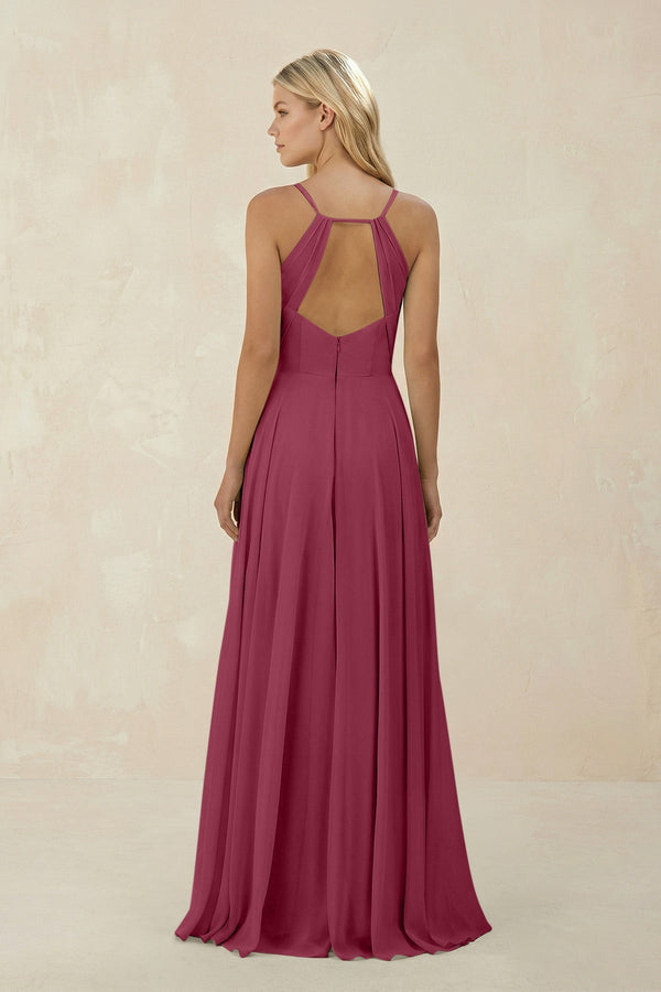 KissProm Spaghetti Strap A-Line Chiffon Bridesmaid Dress in Desert Rose, Desert Rose / 6