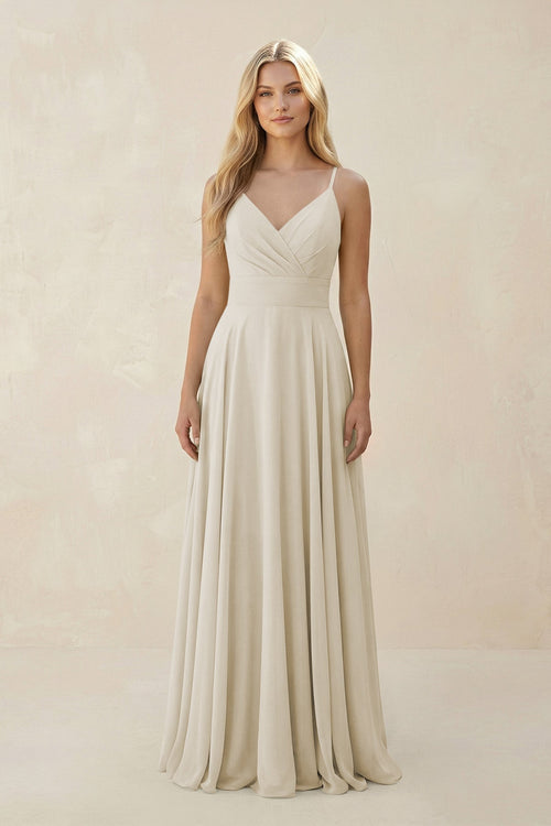 Spaghetti Strap A - Line Chiffon Bridesmaid Dress in Dove Gray - KissProm Bridesmaid Dresses