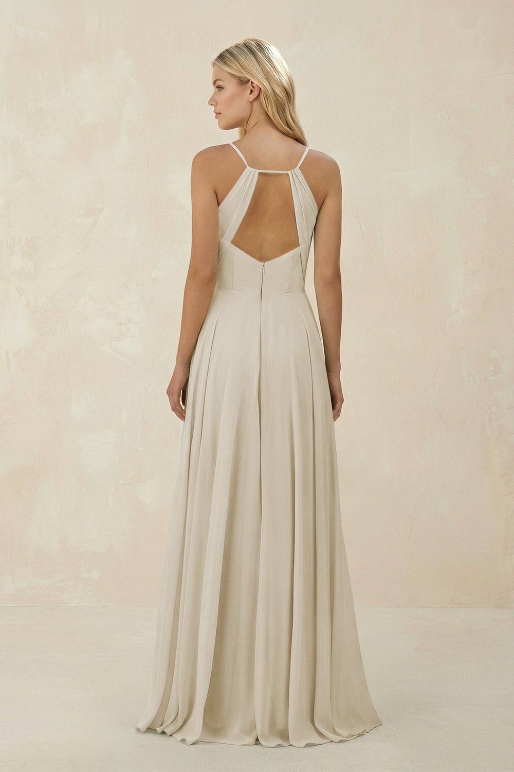 Spaghetti Strap A - Line Chiffon Bridesmaid Dress in Dove Gray - KissProm Bridesmaid Dresses