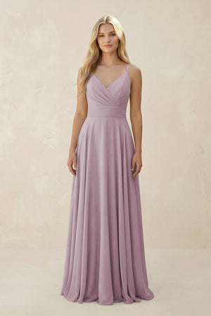 Spaghetti Strap A - Line Chiffon Bridesmaid Dress in Dusk - KissProm Bridesmaid Dresses