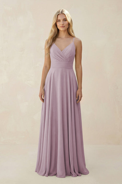 Spaghetti Strap A - Line Chiffon Bridesmaid Dress in Dusk - KissProm Bridesmaid Dresses