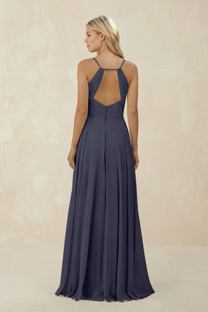 Spaghetti Strap A - Line Chiffon Bridesmaid Dress in Dusk Blue - KissProm Bridesmaid Dresses