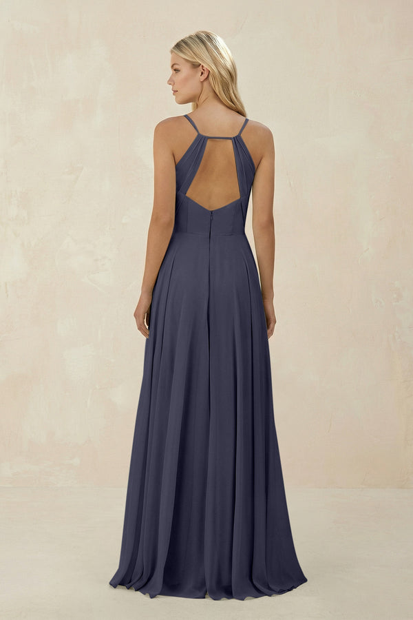 Spaghetti Strap A - Line Chiffon Bridesmaid Dress in Dusk Blue - KissProm Bridesmaid Dresses