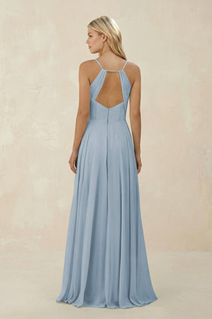 Spaghetti Strap A - Line Chiffon Bridesmaid Dress in Dusty Blue - KissProm Bridesmaid Dresses