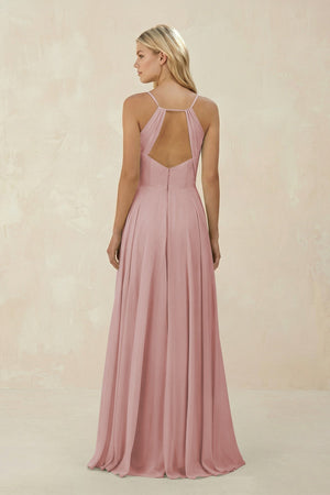 Spaghetti Strap A - Line Chiffon Bridesmaid Dress in Dusty Rose - KissProm Bridesmaid Dresses
