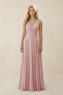Spaghetti Strap A - Line Chiffon Bridesmaid Dress in Dusty Rose - KissProm Bridesmaid Dresses