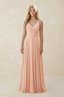 Spaghetti Strap A - Line Chiffon Bridesmaid Dress in English Rose - KissProm Bridesmaid Dresses