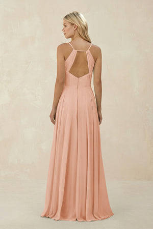 Spaghetti Strap A - Line Chiffon Bridesmaid Dress in English Rose - KissProm Bridesmaid Dresses