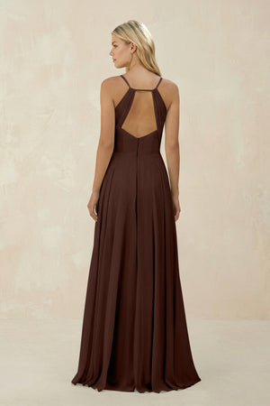 Spaghetti Strap A - Line Chiffon Bridesmaid Dress in Espresso - KissProm Bridesmaid Dresses