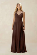 Spaghetti Strap A - Line Chiffon Bridesmaid Dress in Espresso - KissProm Bridesmaid Dresses