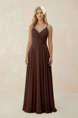 Spaghetti Strap A - Line Chiffon Bridesmaid Dress in Espresso - KissProm Bridesmaid Dresses