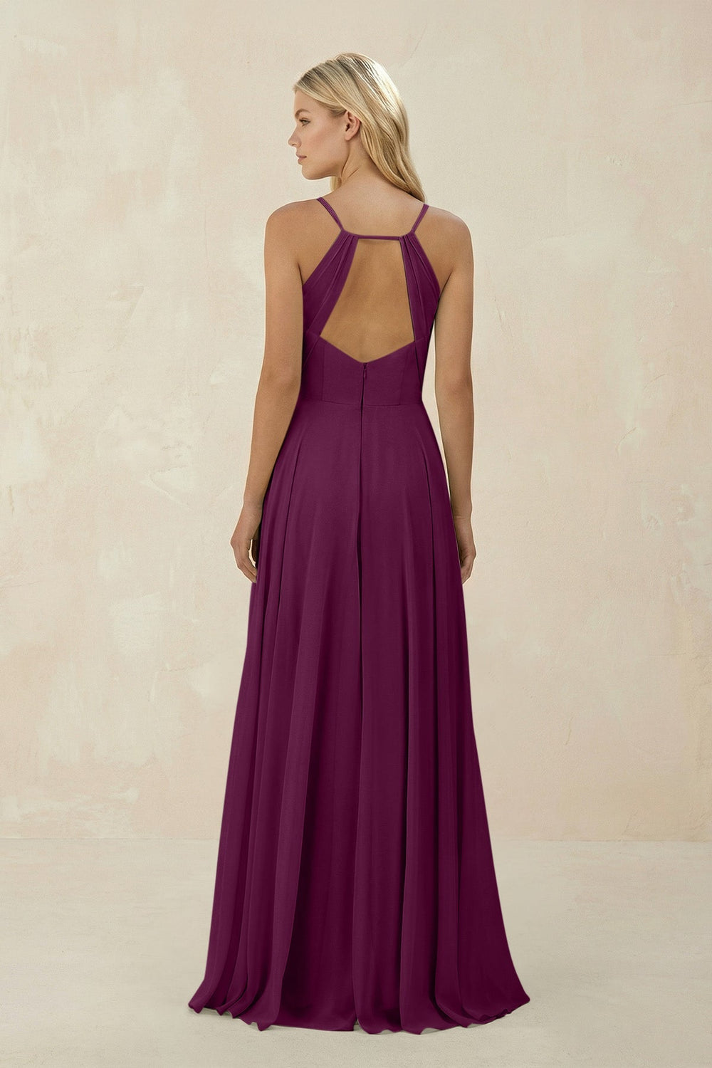 Spaghetti Strap A - Line Chiffon Bridesmaid Dress in Fig - KissProm Bridesmaid Dresses