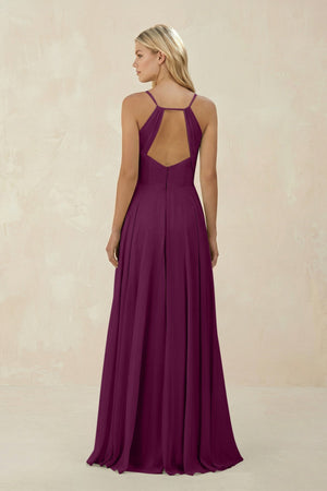Spaghetti Strap A - Line Chiffon Bridesmaid Dress in Fig - KissProm Bridesmaid Dresses
