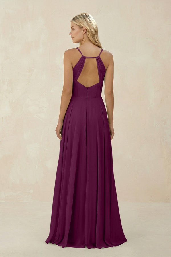 Spaghetti Strap A - Line Chiffon Bridesmaid Dress in Fig - KissProm Bridesmaid Dresses