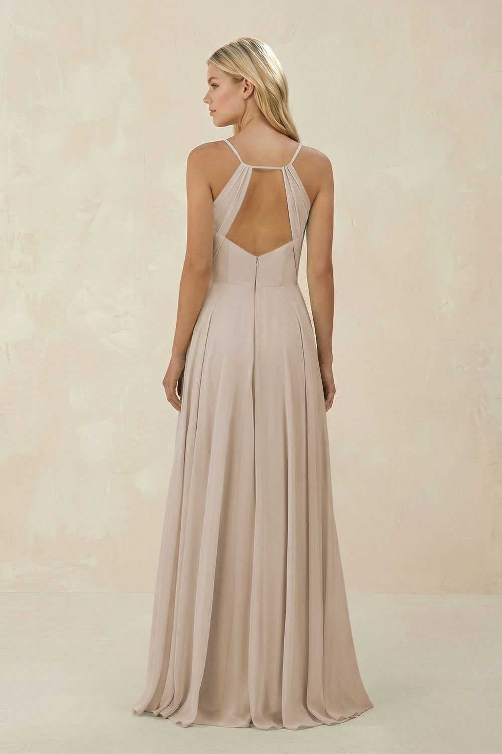 Spaghetti Strap A - Line Chiffon Bridesmaid Dress in Frost - KissProm Bridesmaid Dresses